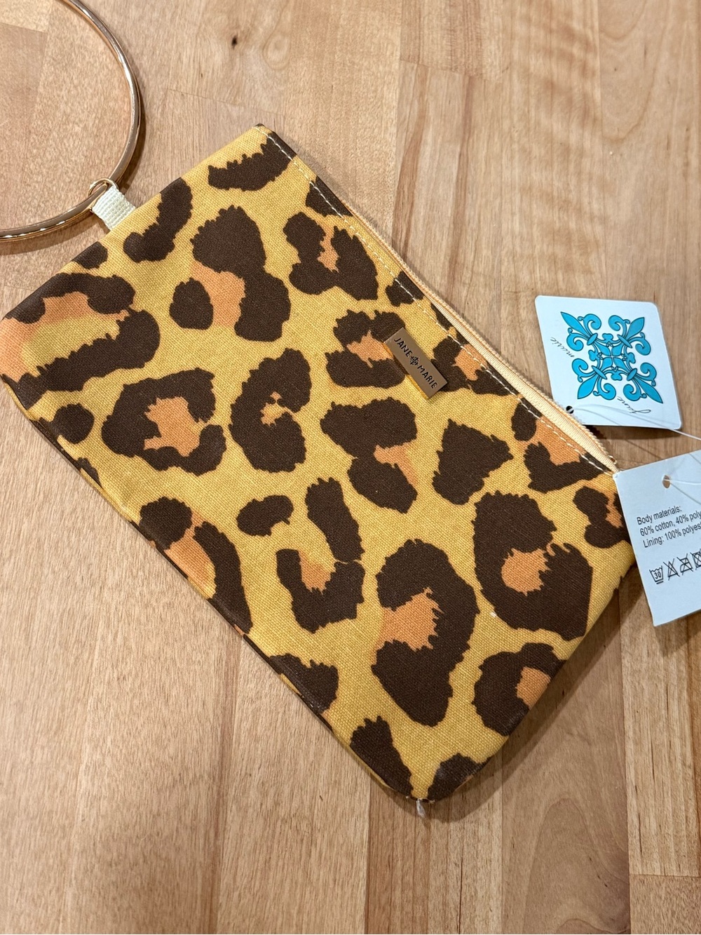 Jane Marie Leopard Print Key & Card Wristlet in Yellow and Brown